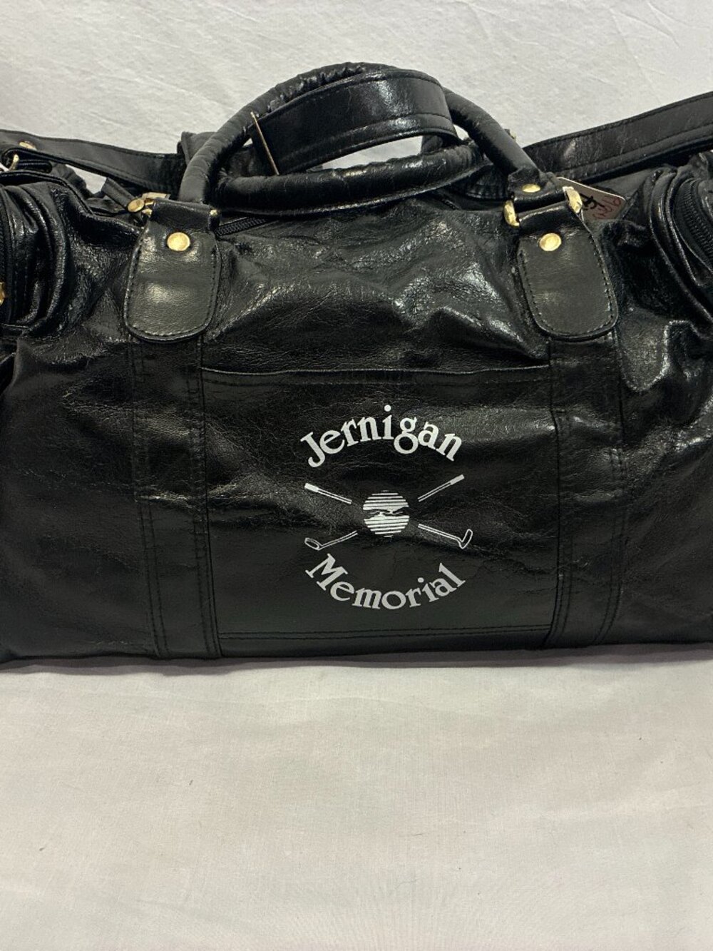 Vintage Black Faux Leather Golf Duffel Bag Weekender Multi Pocket Travel CarryOn